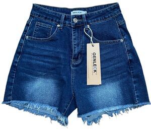 Genleck Shorts NWT Women Size 10 Light Blue Denim Zip Cut Off